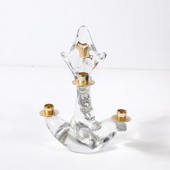  Schneider Pair of Mid Century Crystal Brass Candlestick Holders signed Schneider - 4347375