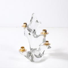  Schneider Pair of Mid Century Crystal Brass Candlestick Holders signed Schneider - 4347376