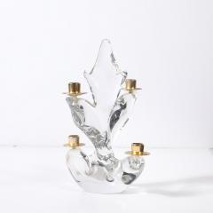  Schneider Pair of Mid Century Crystal Brass Candlestick Holders signed Schneider - 4347381
