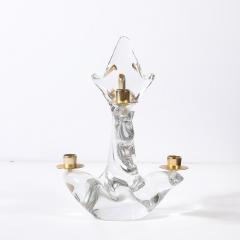  Schneider Pair of Mid Century Crystal Brass Candlestick Holders signed Schneider - 4347382