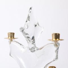  Schneider Pair of Mid Century Crystal Brass Candlestick Holders signed Schneider - 4347383