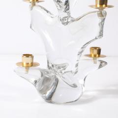  Schneider Pair of Mid Century Crystal Brass Candlestick Holders signed Schneider - 4347384