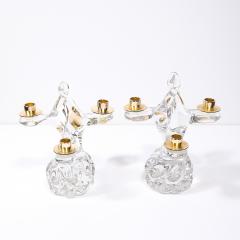  Schneider Pair of Mid Century Crystal Brass Tree Form Candelabras Signed Schneider - 4566592