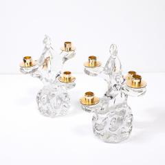  Schneider Pair of Mid Century Crystal Brass Tree Form Candelabras Signed Schneider - 4566594