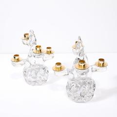  Schneider Pair of Mid Century Crystal Brass Tree Form Candelabras Signed Schneider - 4566626