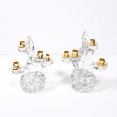  Schneider Pair of Mid Century Crystal Brass Tree Form Candelabras Signed Schneider - 4566631