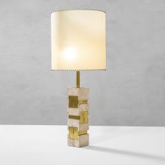  Sciolari Lighting Gaetano Sciolari Table Lamp in travertine brass and metal 70s - 3081650