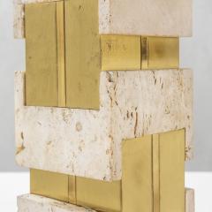  Sciolari Lighting Gaetano Sciolari Table Lamp in travertine brass and metal 70s - 3081652