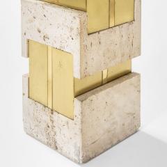  Sciolari Lighting Gaetano Sciolari Table Lamp in travertine brass and metal 70s - 3081654