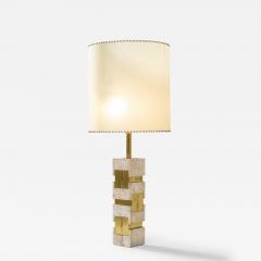  Sciolari Lighting Gaetano Sciolari Table Lamp in travertine brass and metal 70s - 3084819