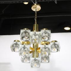  Sciolari Lighting Mid Century Modern Brass Cube Glass Chandelier by Sciolari - 4265729
