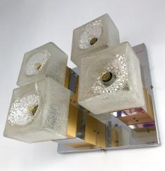  Sciolari Pair of Cubic Sconces Brass Chrome Murano Glass by Sciolari Italy 1970s - 526779