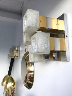  Sciolari Pair of Cubic Sconces Brass Chrome Murano Glass by Sciolari Italy 1970s - 526780