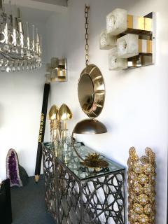  Sciolari Pair of Cubic Sconces Brass Chrome Murano Glass by Sciolari Italy 1970s - 526783