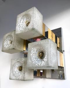  Sciolari Pair of Cubic Sconces Brass Chrome Murano Glass by Sciolari Italy 1970s - 526785