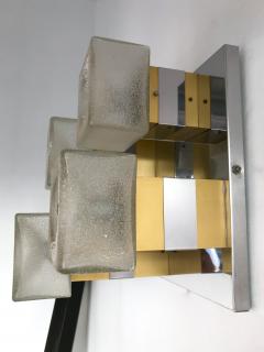  Sciolari Pair of Cubic Sconces Brass Chrome Murano Glass by Sciolari Italy 1970s - 526786