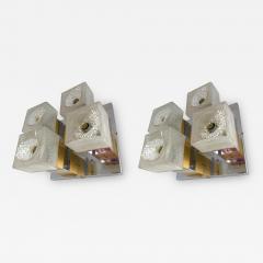  Sciolari Pair of Cubic Sconces Brass Chrome Murano Glass by Sciolari Italy 1970s - 533050