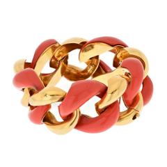  Seaman Schepps SEAMAN SCHEPPS 18K YELLOW GOLD CORAL AND HIGH POLISHED WIDE OPEN LINK BRACELET - 3334429