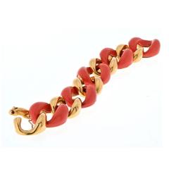  Seaman Schepps SEAMAN SCHEPPS 18K YELLOW GOLD CORAL AND HIGH POLISHED WIDE OPEN LINK BRACELET - 3334430