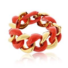  Seaman Schepps Seaman Schepps 18K Yellow Gold Coral And Gold Links 7 Inches Bracelet - 4454388