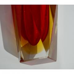  Seguso 1950s Italian Vintage Seguso Yellow Red Crystal Murano Glass Multi Faceted Vase - 1927865