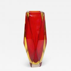  Seguso 1950s Italian Vintage Seguso Yellow Red Crystal Murano Glass Multi Faceted Vase - 1929645