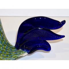  Seguso 1980s Pair of Italian Vintage Silver Navy Blue Green Murano Glass Hen Sculptures - 3147751