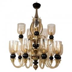  Seguso Modern Italian Murano Two Tier Fifteen Arm Uplight Chandelier By Seguso - 3196805