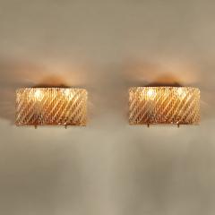  Seguso Pair of Italian 50s Seguso Murano curved rectangular glass and brass wall lights - 1964468