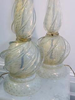  Seguso Pair of Murano Lamps with Gold Flaked Seguso Handblown Glass - 1017296