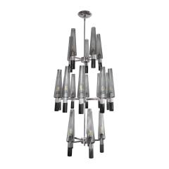  Seguso Seguso Exceptional Large Chandelier In Chrome And Smoked Glass Shades 1990s - 1489141