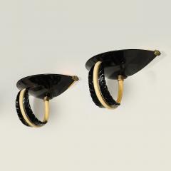  Seguso Seguso Vetri d Arte Mid Century Rare Hand Blown Murano Black Gold Acanthus Glass Sconces by Seguso - 4622329