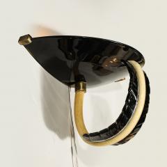  Seguso Seguso Vetri d Arte Mid Century Rare Hand Blown Murano Black Gold Acanthus Glass Sconces by Seguso - 4622330