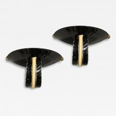  Seguso Seguso Vetri d Arte Mid Century Rare Hand Blown Murano Black Gold Acanthus Glass Sconces by Seguso - 4623485