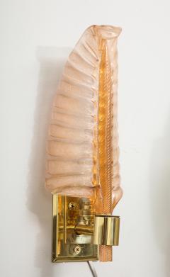  Seguso Verti d Arte Pair of Vintage Rose Colored Seguso Glass Leaf Sconces - 1841711