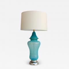  Seguso Vintage Hollywood Regency Turquoise Quilted Murano Glass Table Lamp - 1706138