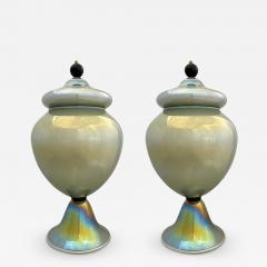  Seguso Viro 1990s Italian Pair of Tall Iridescent Glass Lamps Urns Attributed to Seguso - 3680116