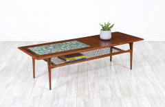  Selig Furniture Co Danish Modern Coffee Table with Mosaic Top Cane Shelf by Selig - 2433469