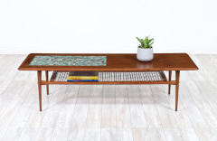  Selig Furniture Co Danish Modern Coffee Table with Mosaic Top Cane Shelf by Selig - 2433471