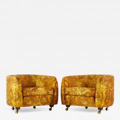  Selig Furniture Co Selig Mid Century Imperial Barrel Lounge Chairs with Casters Pair - 3758345