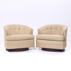  Selig Furniture Co Selig Mid Century Walnut Base Swivel Lounge Chairs Pair - 4018376