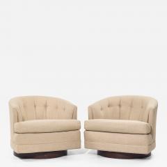  Selig Furniture Co Selig Mid Century Walnut Base Swivel Lounge Chairs Pair - 4019423