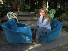  Selig Furniture Co Striking Pair of Selig Wide Barrel Back Swivel Lounge Chairs Mid Century Modern - 1737927