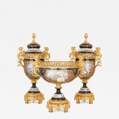  Sevres Manufacture Nationale de S vres Sevres style porcelain and gilt bronze jardiniere and vase garniture - 2519655