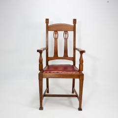  Shapland Petter Shapland Petter Substantial Arts Crafts Oak Armchair with Floral Decoration - 4185887