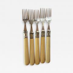  Sheffield Antique English Sheffield EPNS A1 Silverplate Five Dainty Forks Floral Design - 2613309