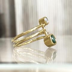  Shimell Madden Blue Green Tourmaline White Diamond Gold Double Stone Ring Shimell Madden - 4701288