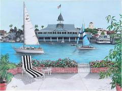  Shirley Piha California Oil Painting of Newport Balboa Harbor Painting by Shirley Piha - 2902384