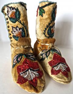  Shoshone Indians Pair of Plateau Beaded Childs High Top Moccasins circa 1890 - 69013