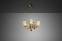  Sieva OY Brass and Glass Ornamental Chandelier by Siev Oy Finland 1950s - 4556365